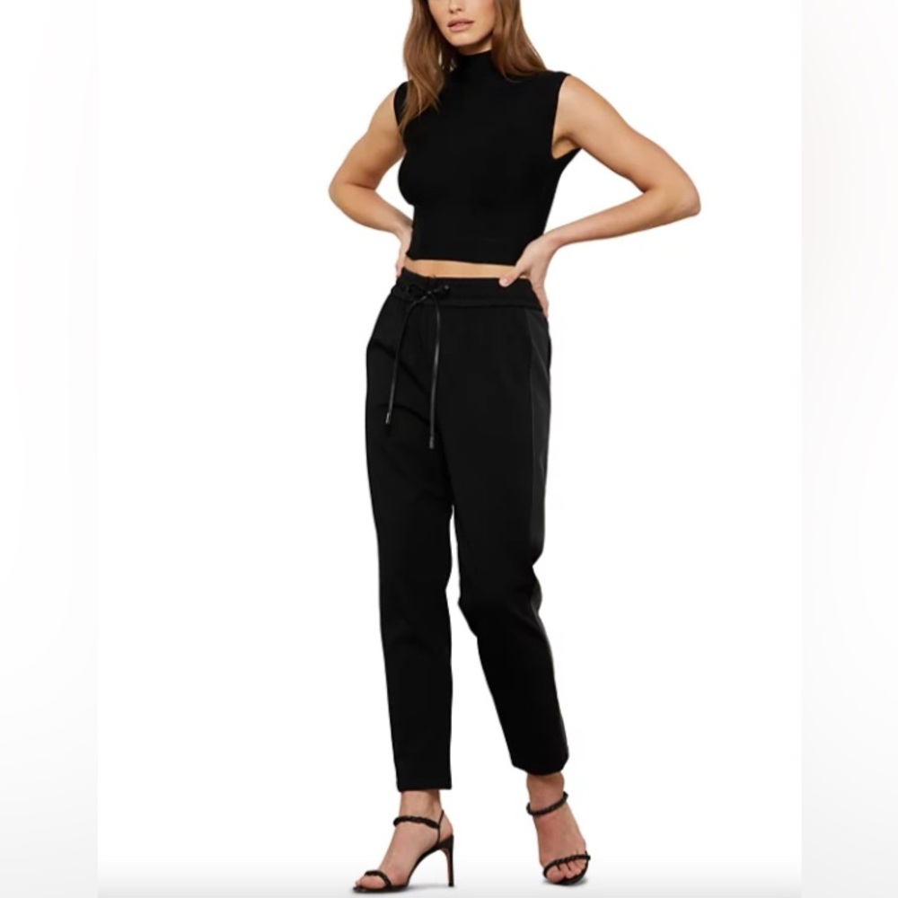 BCBG Faux Leather Trim Jogger Pants in Black – XXS - Picture 2 of 8